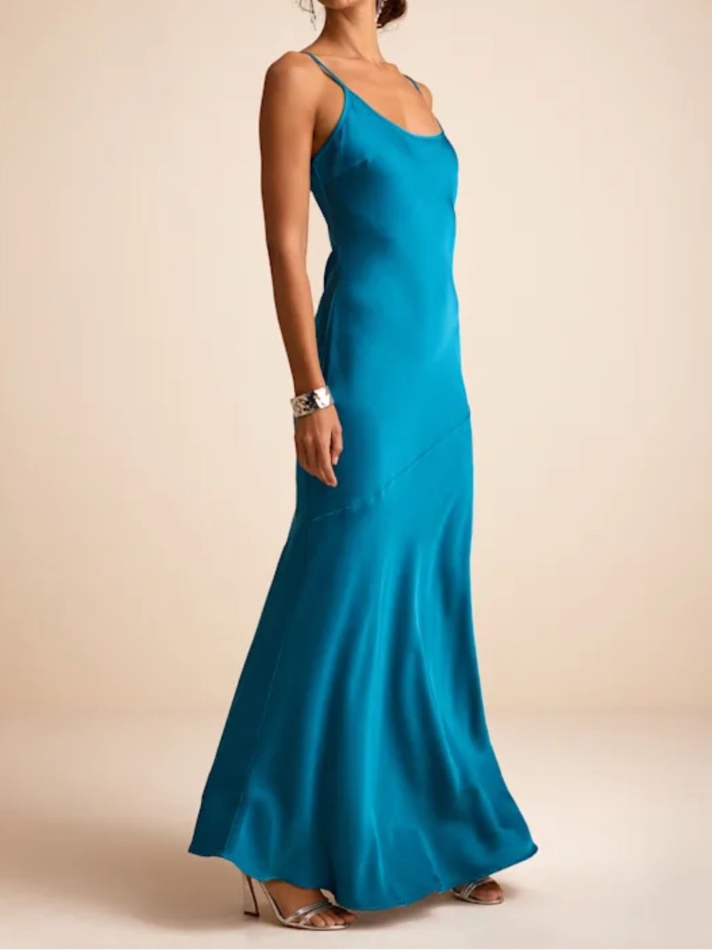 Lulu’s Riyona Aqua Blue Satin Seamed Sleeveless Maxi Dress XS